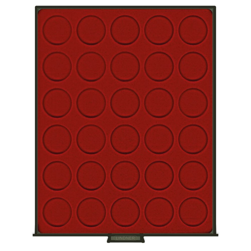 Dark red/smoke glass box Lindner for 30 capsulas Ø 39 mm