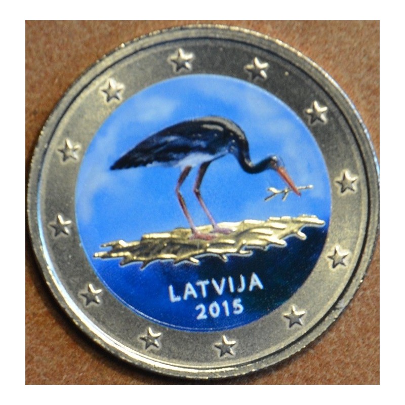 euroerme érme 2 Euro Lettország - Fekete gólya (színezett UNC)