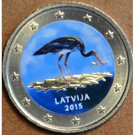 Euromince mince 2 Euro Lotyšsko 2015 - Bocian čierny (farebná UNC)