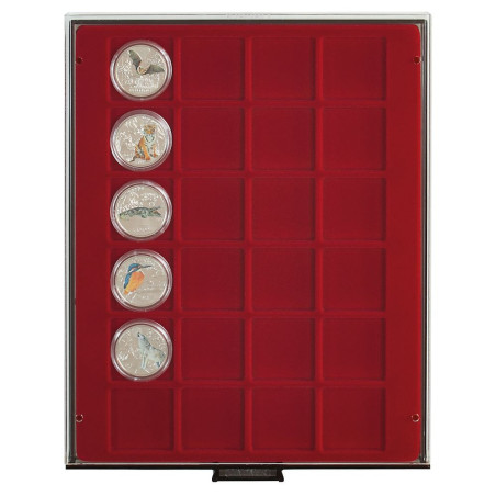Lindner plastic presentation box for coins up to 42 mm f.e. 3 Euro Austria (dark red)