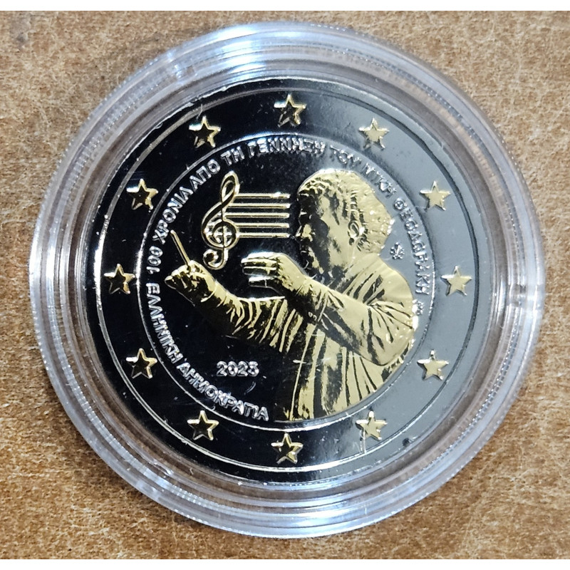 2 Euro Grécko 2025 - Mikis Theodorakis (Ruténium-zlato imitácia UNC)