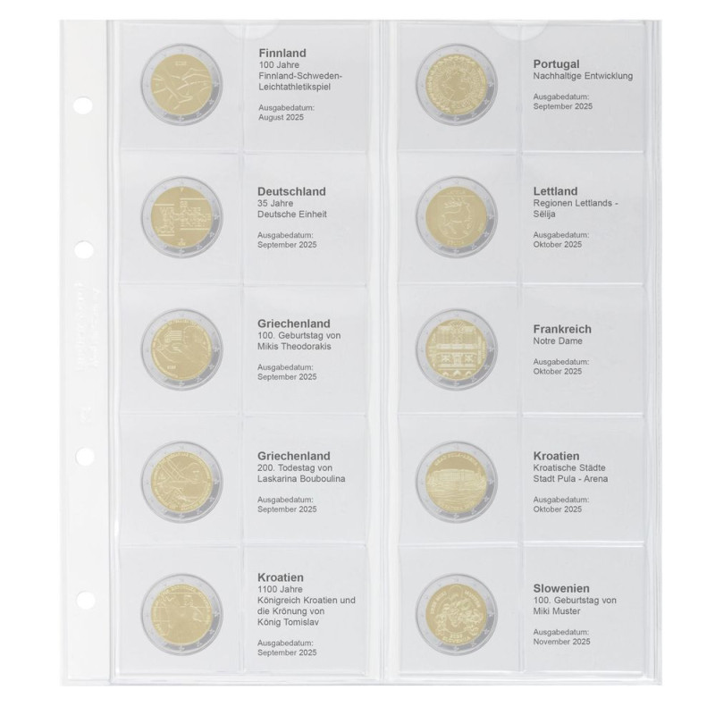 Lindner page 44 into album of 2 Euro coins (Aug 2025 - Nov 2025)