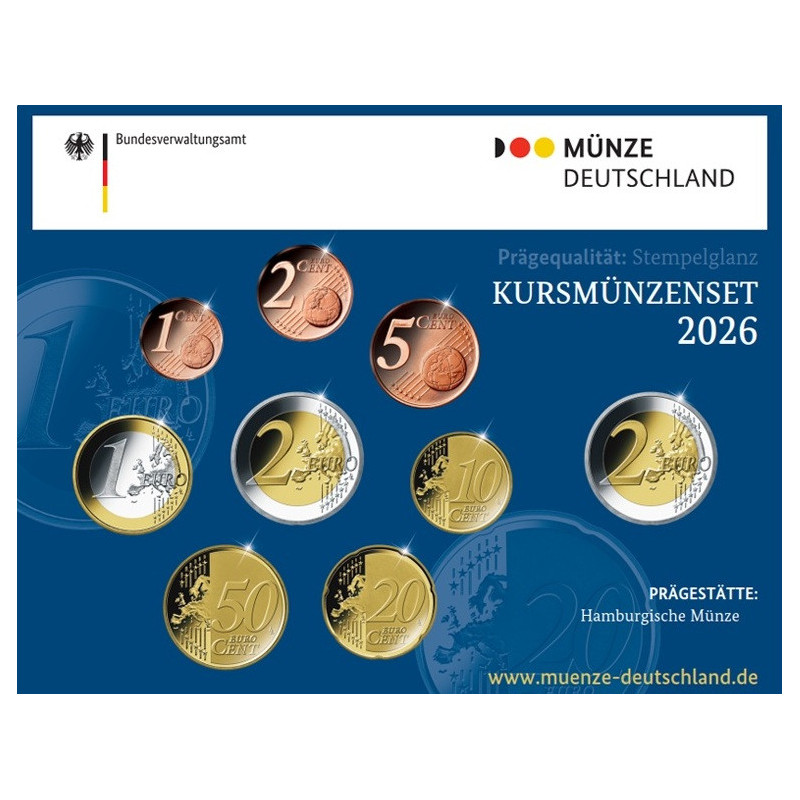 Germany 2026 "F" set of 9 coins (BU)