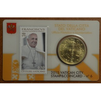 Euromince mince 50 cent Vatikán 2015 oficiálna karta so známkou No....