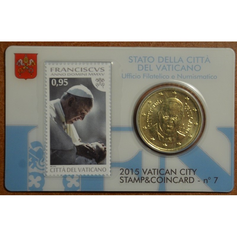 Euromince mince 50 cent Vatikán 2015 oficiálna karta so známkou No....