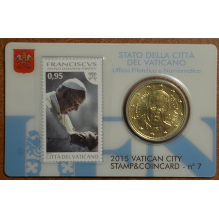 Euromince mince 50 cent Vatikán 2015 oficiálna karta so známkou No....