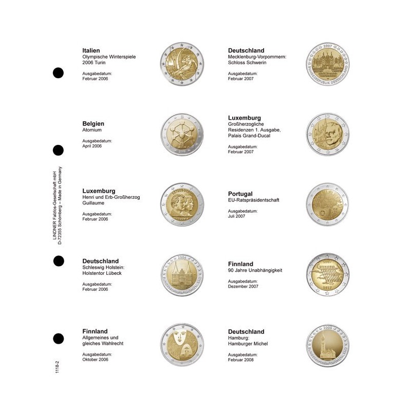 Euromince mince Strana 2. do Lindner albumu na 2 Euro mince (Talian...