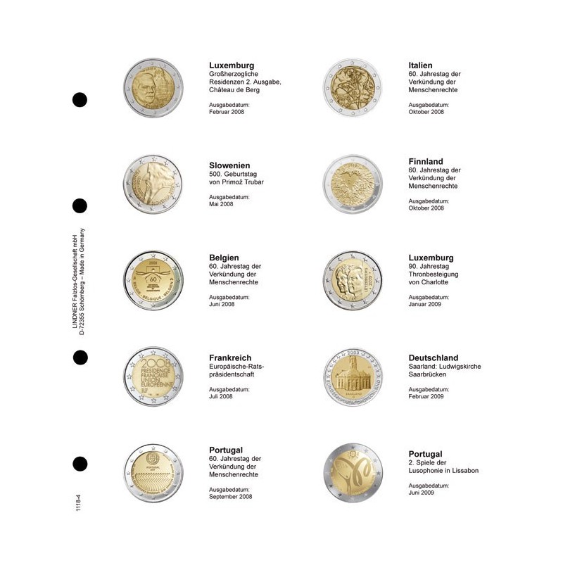 Euromince mince Strana 4. do Lindner albumu na 2 Euro mince (Luxemb...