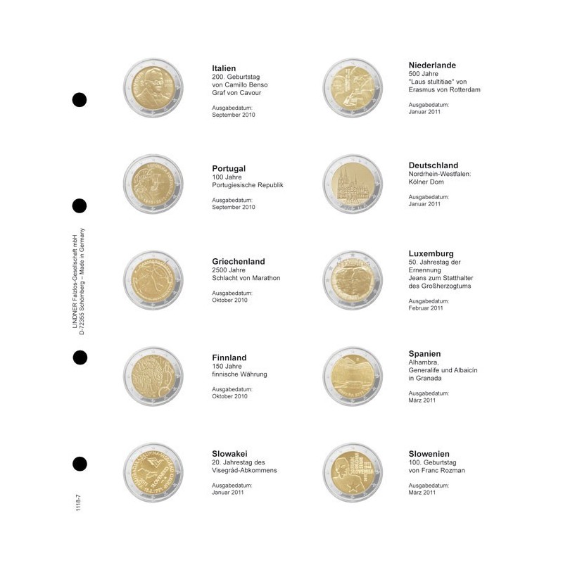 euroerme érme Lindner gyűjtőlap 7. (Olaszország 2010 - Szlovénia 2011)