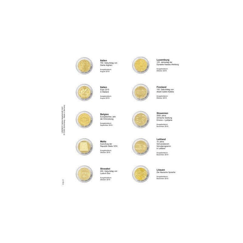 euroerme érme Lindner gyűjtőlap 17. (Olaszország 2015 - Litvánia 2015)