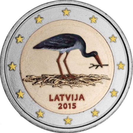eurocoin eurocoins 2 Euro Latvia 2014 - Black stork III. (colored UNC)