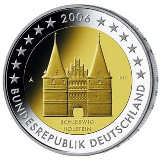 euroerme érme 2 Euro Németország 2006 \\"J\\" Holstentor Lübeckben ...