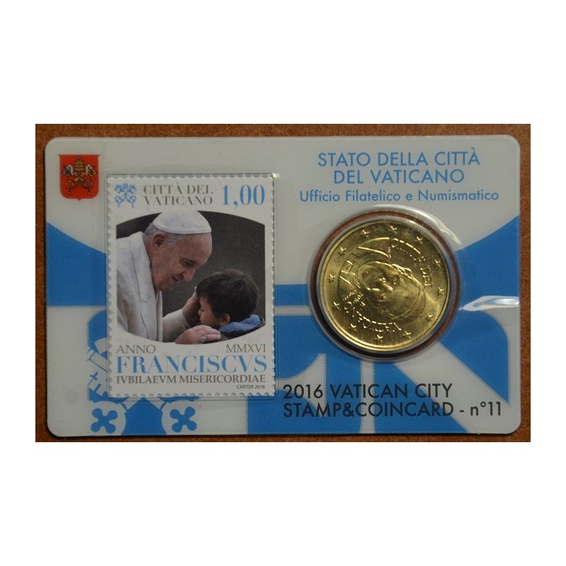 Euromince mince 50 cent Vatikán 2016 oficiálna karta so známkou No....