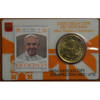Euromince mince 50 cent Vatikán 2016 oficiálna karta so známkou No....
