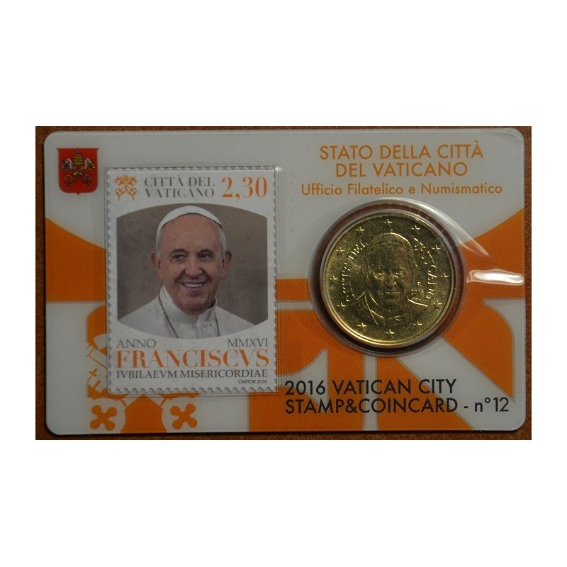 euroerme érme 50 cent Vatikán 2016 hivatalos érme és bélyegkártya N...