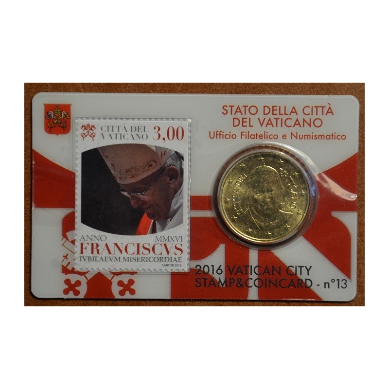 euroerme érme 50 cent Vatikán 2016 hivatalos érme és bélyegkártya N...