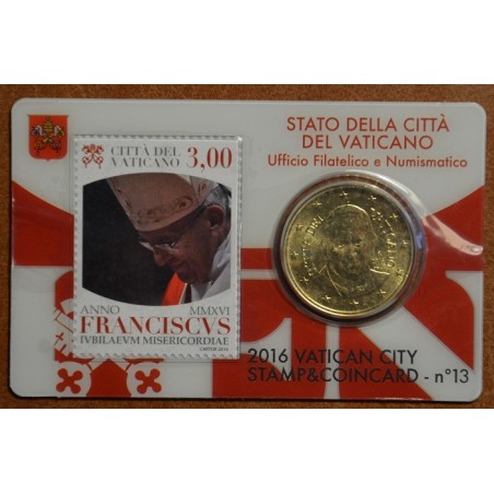 Euromince mince 50 cent Vatikán 2016 oficiálna karta so známkou No....