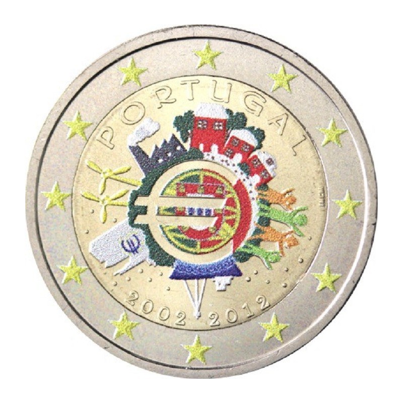Euromince mince 2 Euro Portugalsko 2012 - 10. výročia vzniku Eura I...