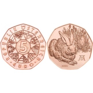 euroerme érme 5 Euro Ausztria 2016 Mezei nyúl (UNC)