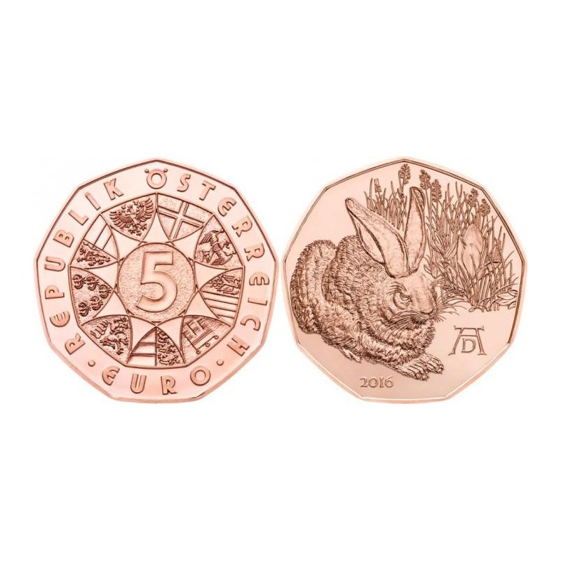 Euromince mince 5 Euro Rakúsko 2016 Zajac (UNC)