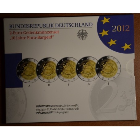 Euromince mince 2 Euro Nemecko 2012 - 10. výročia vzniku Eura (Proof)
