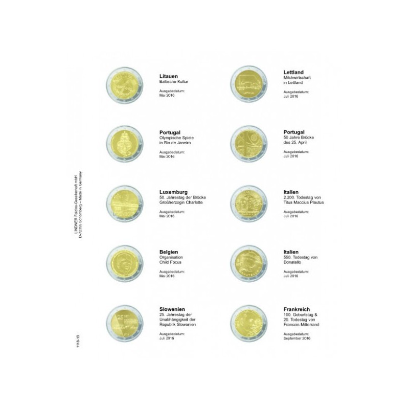 Euromince mince Strana 19. do Lindner albumu na 2 Euro mince (Litva...