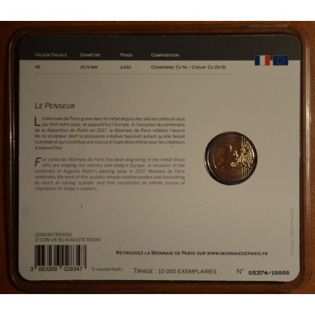 Euromince mince 2 Euro Francúzsko 2017 - Auguste Rodin (BU karta)