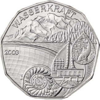 eurocoin eurocoins 5 Euro Austria 2003 Water power (UNC)