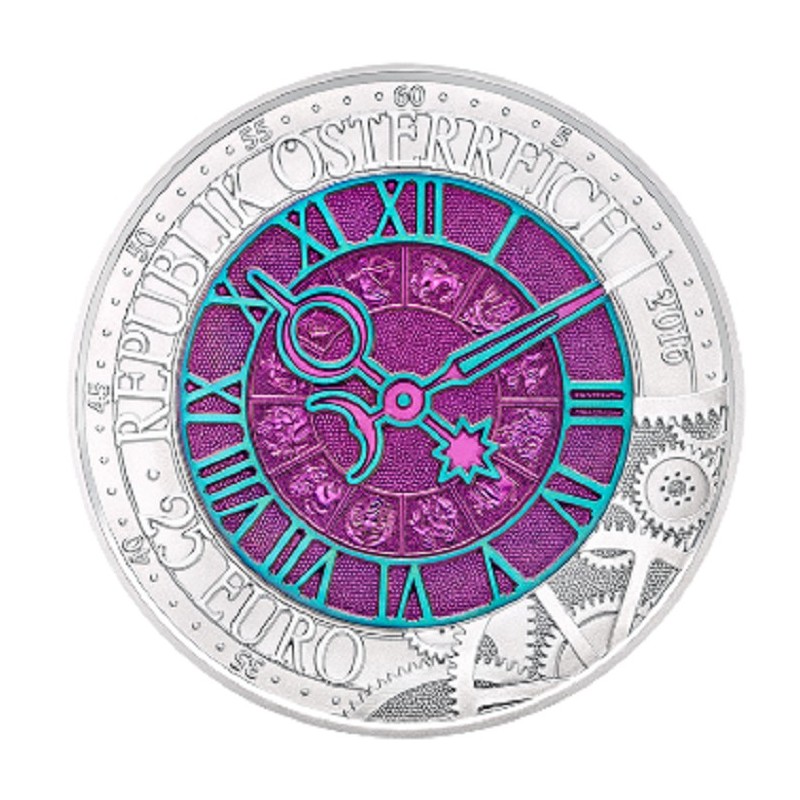 euroerme érme 25 Euro Ausztria 2016 - ezüst nióbium érme Az idő (UNC)