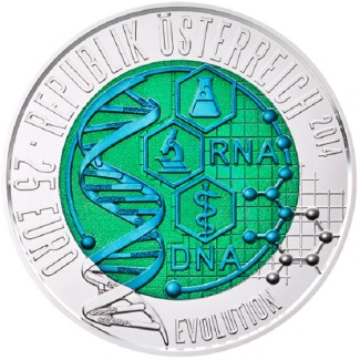 euroerme érme 25 Euro Ausztria 2014 - ezüst nióbium érme Evolúció (...