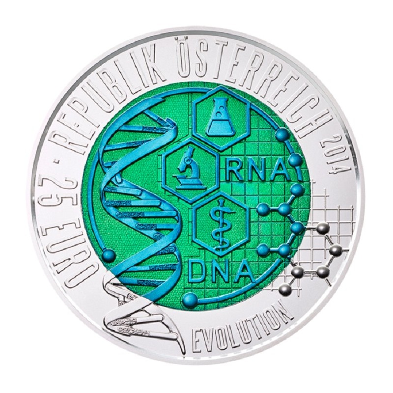 eurocoin eurocoins 25 Euro Austria 2014 - silver niobium coin Evolu...