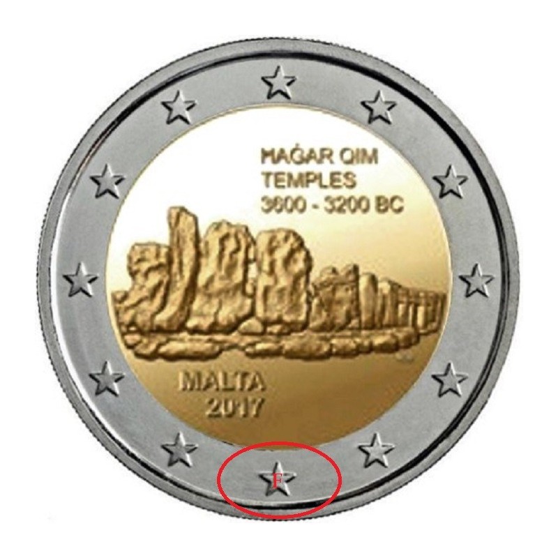 Euromince mince 2 Euro Malta 2017 Hagar Qim - značka \\"F\\" (UNC)