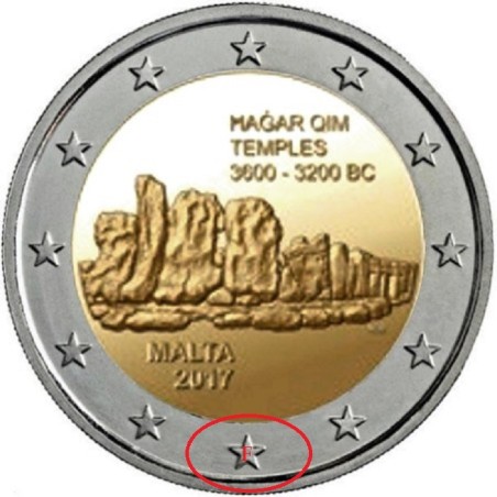 euroerme érme 2 Euro Málta 2017 Hagar Qim - \\"F\\" verjegy (UNC)