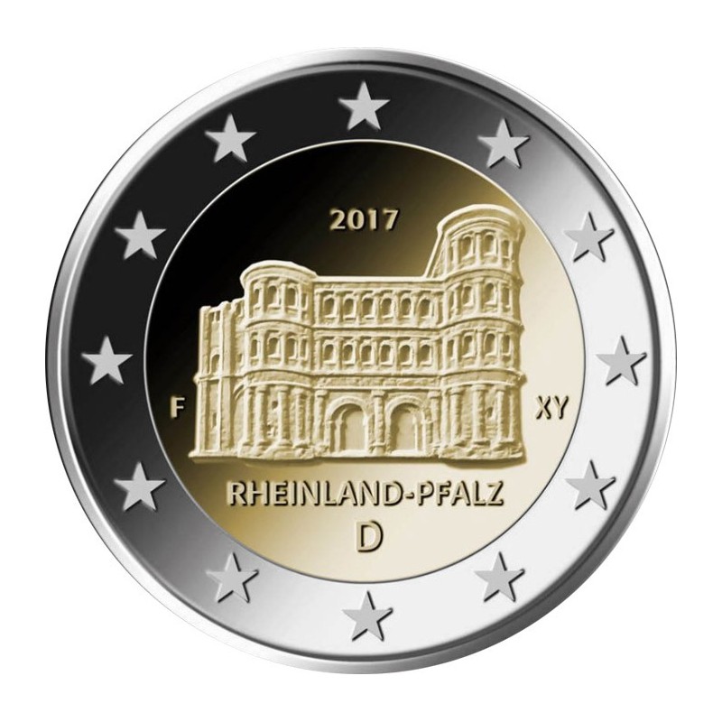 Euromince mince Poškodená 2 Euro Nemecko \\"F\\" 2017 - Porýnie-Fal...