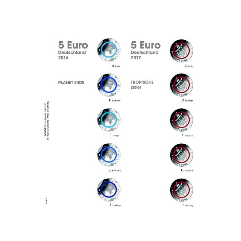Euromince mince List do Lindner albumu na 5 Euro mince Nemecko 2016...
