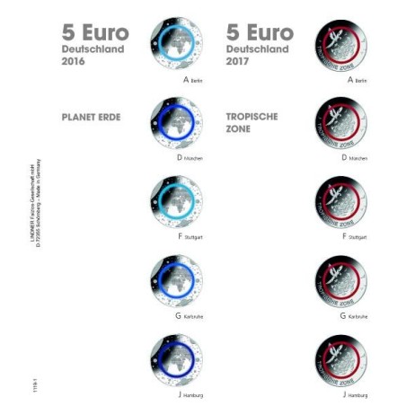 Euromince mince List do Lindner albumu na 5 Euro mince Nemecko 2016...