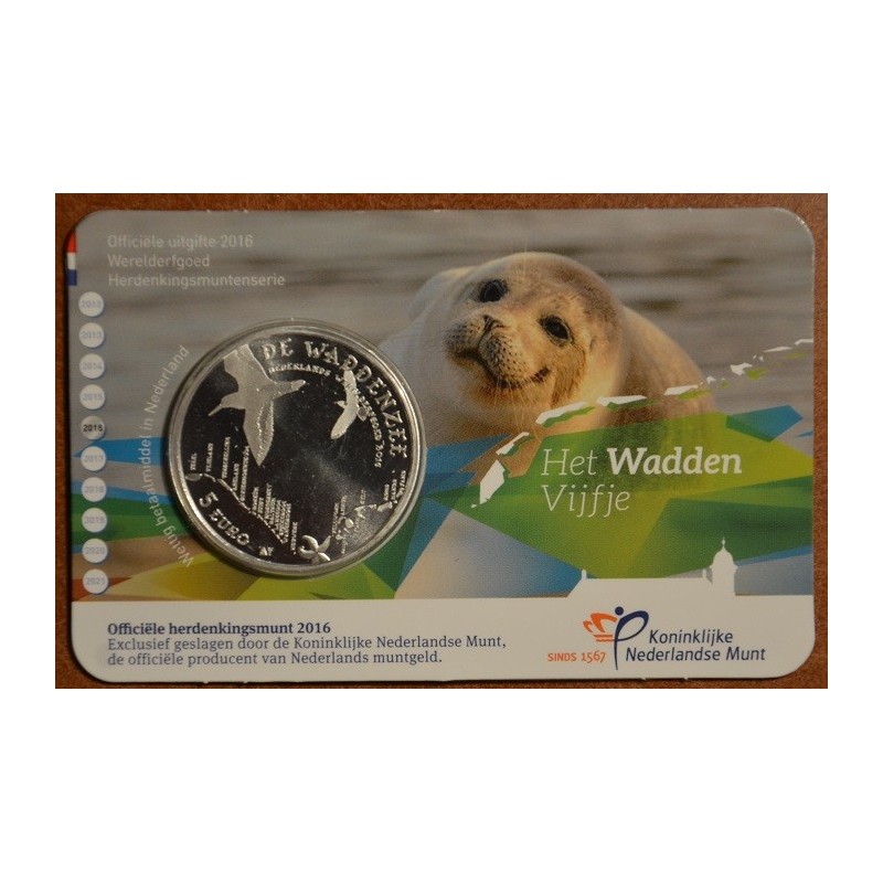 eurocoin eurocoins 5 Euro Netherlands 2016 Wadden (UNC card)