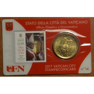 Euromince mince 50 cent Vatikán 2017 oficiálna karta so známkou No....