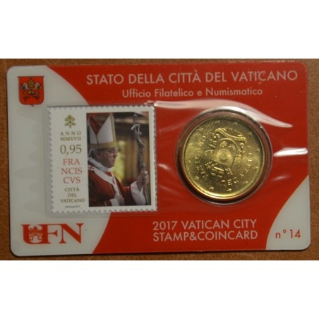 Euromince mince 50 cent Vatikán 2017 oficiálna karta so známkou No....