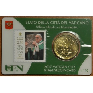 Euromince mince 50 cent Vatikán 2017 oficiálna karta so známkou No....