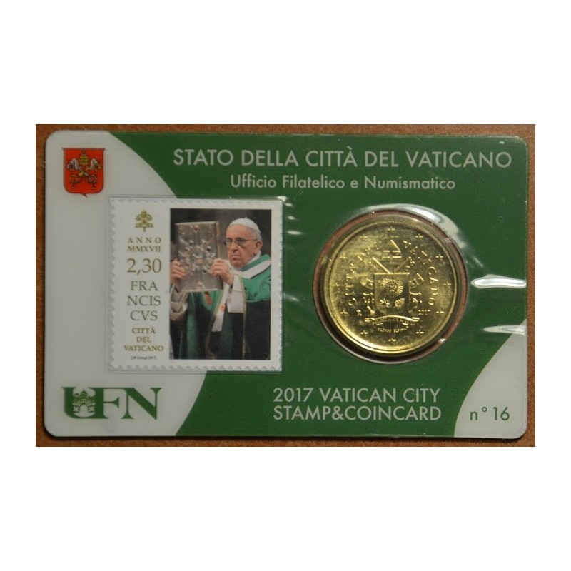 Euromince mince 50 cent Vatikán 2017 oficiálna karta so známkou No....