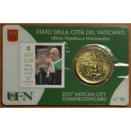 Euromince mince 50 cent Vatikán 2017 oficiálna karta so známkou No....