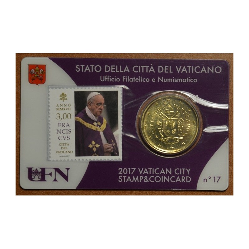 euroerme érme 50 cent Vatikán 2017 hivatalos érme és bélyegkártya N...