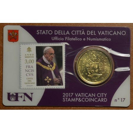 euroerme érme 50 cent Vatikán 2017 hivatalos érme és bélyegkártya N...