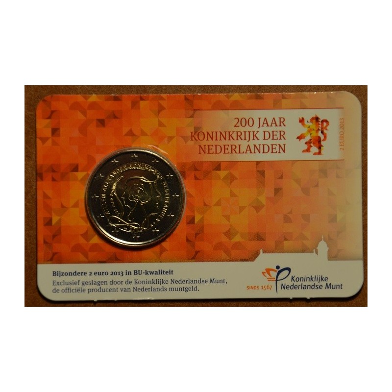 euroerme érme 2 Euro Hollandia 2013 - 200 éves a királyság (BU kártya)