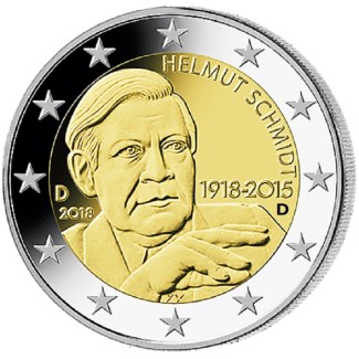 Euromince mince 2 Euro Nemecko 2018 \\"D\\" Helmut Schmidt (UNC)