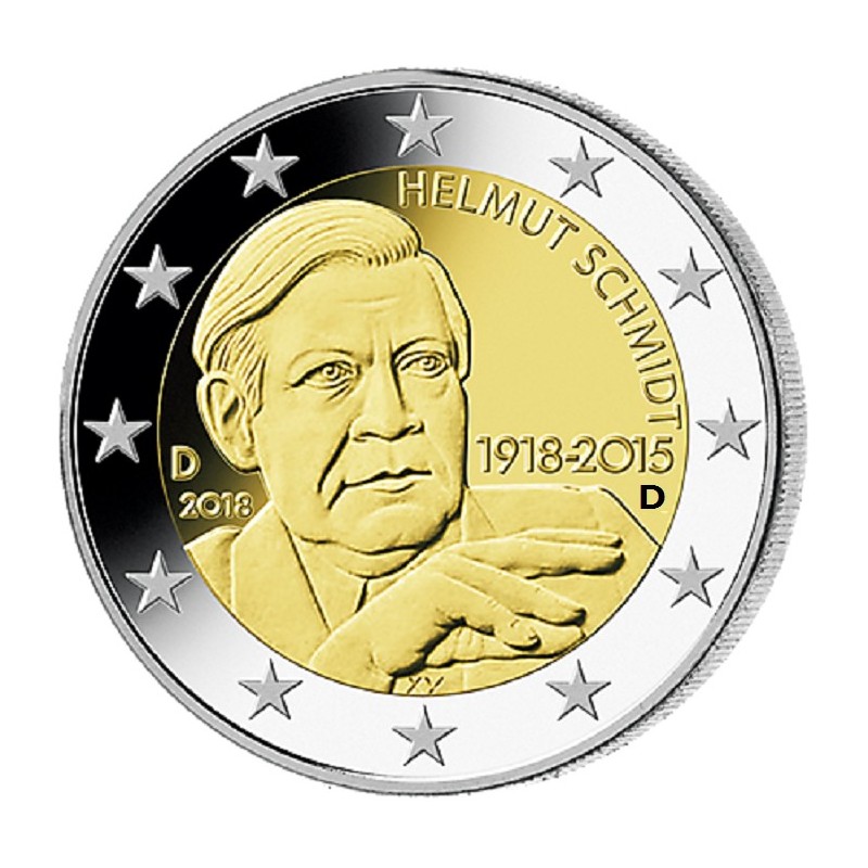 Euromince mince 2 Euro Nemecko 2018 \\"D\\" Helmut Schmidt (UNC)