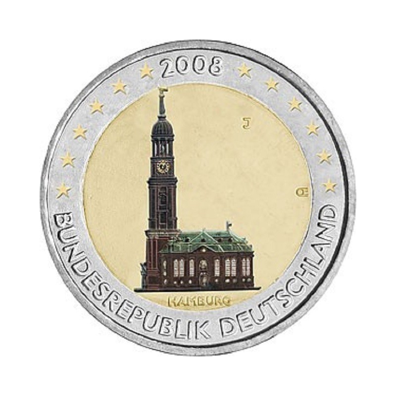 Euromince mince 2 Euro Nemecko \\"D\\" 2008 - Hamburg: kostol sv. M...