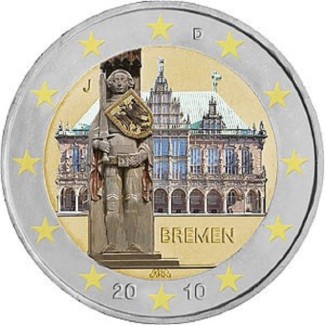 2 Euro Germany "J" 2010 - Bremen: Town hall with sculpture of Roland  (UNC)