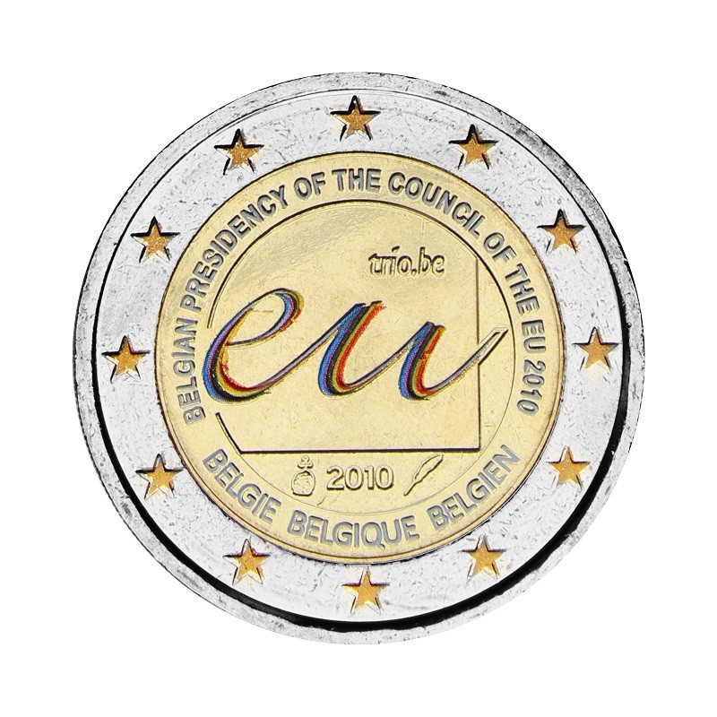 euroerme érme 2 Euro Belgium - Belgium EU elnöksége 2010 (színezett...